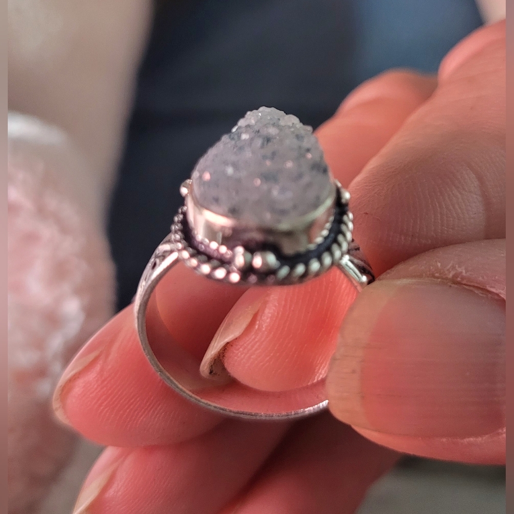 Sterling Silver Druzy Quartz Ring Sz 8 - Picture 3 of 3